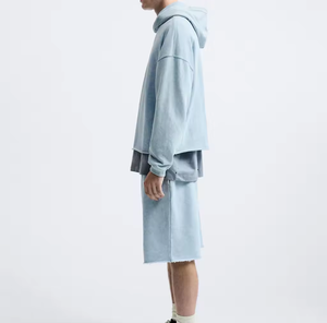 100% algodón puff impresión Sudadera con capucha fabricante vintage lavado de gran tamaño gota hombro recortado dobladillo crudo boxy streetwear sudaderas con capucha - Product Image 5