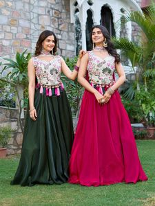 Mujer verano cuello en V tamaño libre hasta el suelo Lehenga Choli Casual Festival lindo suelto pesado bordado secuencia Thred Patchwork - Product Image 5