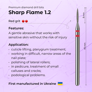 Diamond Sharp Flame 1.2 mm Red Grit Professional Premium High-Quality Large Cuticle <b>Nail</b> Drill Bit - Product Image 3