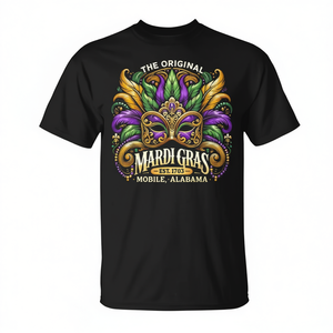 T-shirt originale Mobile Alabama Mardi Gras con design promozionale della maschera di Mardi Gras - Product Image 2