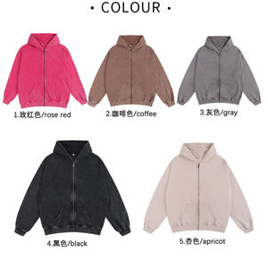 Acid Wash Hoodie <b>Zip</b> up Custom Cropped Oversize Cotton Vintage <b>Sweatshirt</b> with logo Printing <b>Men</b> Heavyweight Acid Washed Hoodie - Product Image 2