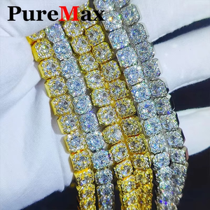 Bracelet Hip Hop Unisexe en Argent Étincelant 925 Plaqué Or 18K, Moissanite Carré, Diamant de 6mm, pour Femme - Product Image 4