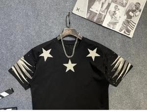 Camisetas de diseño ostentoso para hombre con decoración de diamantes de imitación estilo Hip Hop ropa informal de algodón pesado camiseta con hombros caídos hecha a medida - Product Image 4