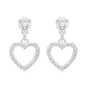 NOVAMART Fine Zarkan Silver Love Heart Drop <b>Studs</b> Fashionable Shaped <b>Earrings</b> Wholesale Export - Product Image 3