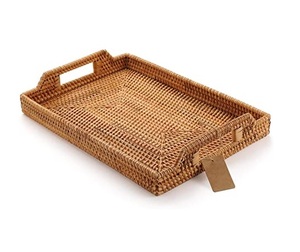 Plateau de service en rotin vintage de grande taille, forme rectangulaire, couleur marron, dernier design, plateau de service en jute à vendre - Product Image 1