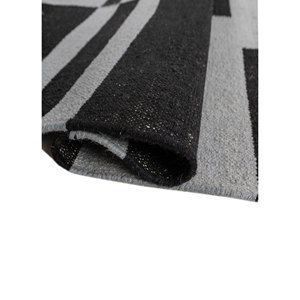 Alfombra de Lana Tejida Plana Indusbar Dwrm-180 Gris Negro, Diseño Geométrico Abstracto Rectangular a Rayas para el Hogar, Alfombra de Yute para Habitación - Product Image 2