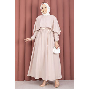 Robe d'été modeste à col cape, coupe trapèze, avec taille élastique, doublure en tissu mousseline, style vison - Product Image 5