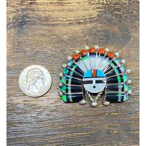 Pendentif/Épingle Vintage Zuni Opale et Pierre Multicolore Motif Soleil avec Incrustation en Argent Sterling - Product Image 3