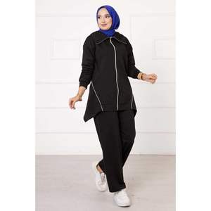 Black 2-Piece Sports Set-<b>Modest</b> <b>Sportswear</b> with Double Thread Piping - Product Image 2