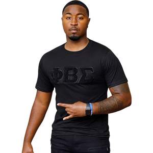 Solid Sigma Chenille Tee Black Cotton Greek Life Apparel with Embroidered Letters Stylish Sigma Fraternity Lifestyle <b>Shirt</b> - Product Image 2