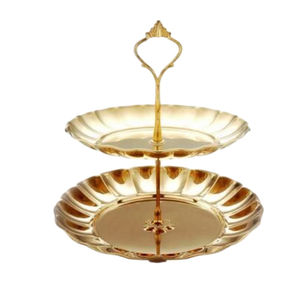 Modern 2 Tier Gold Metal <b>Cake</b> Stand Round Brass Finish Tiered Serving Stand For <b>Wedding</b> Party Dessert And Fruit Display - Product Image 4