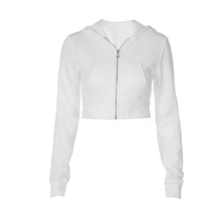 เสื้อฮู้ดมีซิปสำหรับผู้หญิงผ้าฝ้าย100% มีฮู้ดเสื้อครอปแบบสั่งทำ - Product Image 4