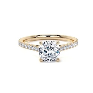 10k Yellow Rose White Gold Plated Wedding & Engagement Ring <b>Cushion</b> Cut Lab Grown Diamond IGI Certified for Party - Product Image 1