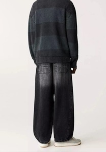 กางเกงยีนส์ขาบานสำหรับผู้ชายกางเกงยีนส์ทรงหลวมใส่สบายโลโก้ออกแบบได้ตามต้องการ - Product Image 3