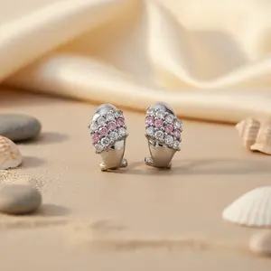 Boucles d'oreilles créoles en argent pour femmes, zircone cubique, bijoux en cristal, cadeau - Product Image 1