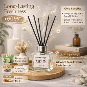 Difusor de Aromas Personalizado Aikun con Logotipo DIY, Etiqueta Privada, Ecológico, de Vidrio, con Aceite Aromático para el Hogar, Aroma Fresco, Varillas de Ratán Natural - Product Image 5