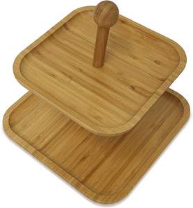 Bandeja de servicio decorativa de bambú cuadrada hecha a mano de calidad superior con 2 niveles de uso en fiesta de boda y decoración de vacaciones Tet - Product Image 3