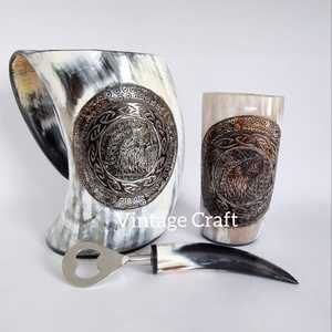 Great New Year Valentine's Day Christmas Viking Indian <b>Novelty</b> Gifts Handmade Vintage Animal Pattern Natural Horn Drinking <b>Mug</b> - Product Image 3