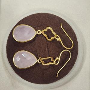 925 Sterling Silver Teardrop Cut <b>Pink</b> Quartz Earrings Gold Plated AA Quality Handmade Designer Classic for Women - Product Image 4
