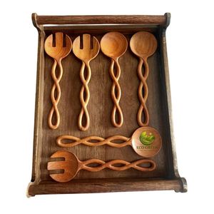 Wooden Serving Utensils <b>Set</b> Minimalist Design Long Handle Eco Friendly Non-Toxic Polished Kitchen <b>Tools</b> - Product Image 3