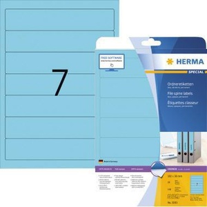 Etiquetas Autoadhesivas para Encuadernación HERMA Blue Finger Hole, 38 x 192 mm, Estrechas/Cortas, 140 Etiquetas por Paquete - Product Image 1