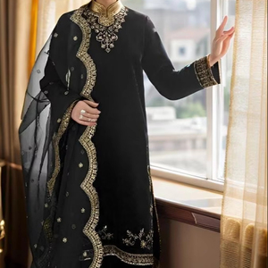 Collection Hiver Velours Lourd Shalwar Kameez Premium Santoon Bottom Stunning Heavy Net Dupatta 6XL Indian Pakistanais Vêtements - Product Image 1