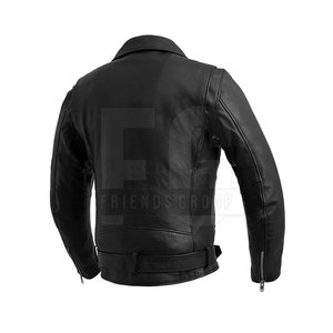 Chaqueta de Motociclista de Cuero Genuino Negro para Hombre, con Cuello Camisero y Cierre de Cremallera - Product Image 2