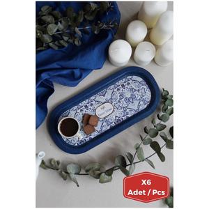 Plateau rectangulaire en métal 6 pièces ensemble 160x350mm Azulejo-Inspired Blue & White Decorative Pattern Azulejos Design - Product Image 1