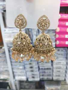 Stylish <b>Long</b> Shadow Gold-Plated Zinc Alloy Chandelier <b>Earrings</b> Ethnic Bell Shape with Zircon for a Glamorous Look - Product Image 5