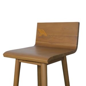 Tabouret de bar en bois massif, chaise de comptoir en bois avec dossier incurvé et repose-pieds, siège de salle à manger pour hôtel, café, maison - Product Image 3