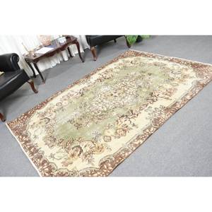 Alfombra turca Vintage de 5,4x7,8 pies, alfombra verde de lana Beige para sala de estar, respaldo de látex, Patchwork Aubusson para pasillo - Product Image 5