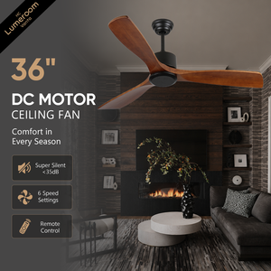 36 Inch Modern Wood Ceiling <b>Fan</b> Without Light <b>with</b> <b>Remote</b> Control Solid Wood Blades Reversible DC Motor for Living Room Bedroom - Product Image 1