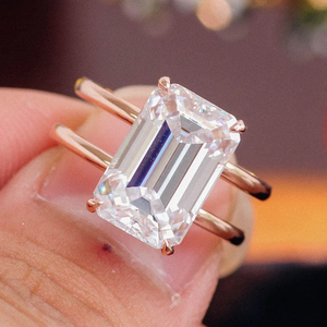 Moissanite de corte esmeralda, anillo de oro rosa de 14K, anillo de compromiso de moissanita, anillo Vintage único para joyería de moda para mujer - Product Image 2