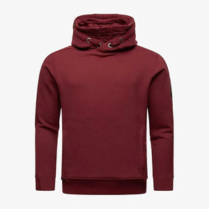 Custom <b>Mens</b> <b>Burgundy</b> High Neck Pullover <b>Hoodie</b> Adjustable Drawstring Collar-Premium 100% Cotton Fleece Quick Dry Sweatshirt - Product Image 5