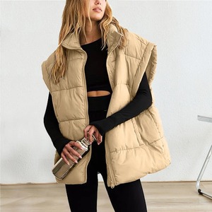 Women Winter Oversized <b>Vest</b> Lightweight Stand Collar Fly sleeve Insulated Padded Puffy Jackets Coat With Pockets - Product Image 6