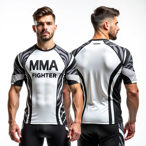 Hombres Natación Surf Rash Guard Negro Blanco Compresión Tops Ventas al por mayor Hombres Camiseta MMA Rashguard 2025 Manga corta de alta calidad - Product Image 1