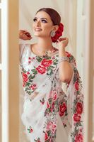 Chemisier de travail multi-fils en Organza pur, couleur blanche, haut de gamme, ombré, Sari avec blanc et rouge, 2 pièces, mode dames