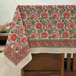 Cubierta de mesa de lino de algodón 100% con estampado de bloque de mano real bordado floral - Product Image 1