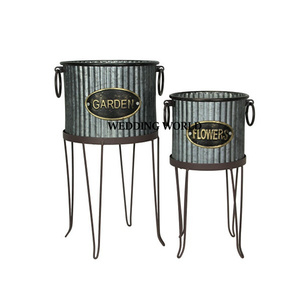 Ensemble de deux jardinières rondes galvanisées, jardinières design, articles de jardinage de luxe, nouvelles jardinières en métal - Product Image 1
