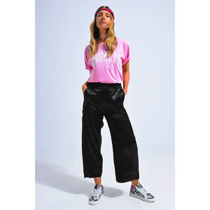 Pantalones de Vestir Anchos de Satén Negro, Cintura Alta, Estilo Casual, con Características Antiarrugas y Transpirables para la Temporada de Otoño - Product Image 4