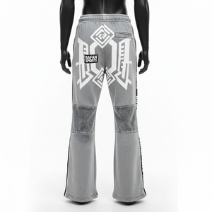 กางเกงฟลีซทรงบานผ้าฝ้ายผสมโพลีเอสเตอร์พรีเมียม สีเทา ดีไซน์แผงสี  โลโก้แบบรีดร้อน  ชุดกีฬาแบบกำหนดเอง กางเกงฟลีซทรงบานสำหรับผู้ชาย - Product Image 2