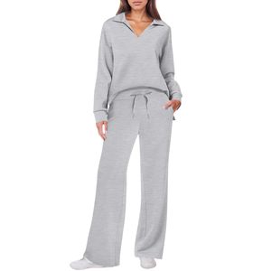 Ensemble 2 pièces personnalisé pour femmes Survêtement d'automne Sweat-shirt à cordon de serrage Pantalon de survêtement à jambe large Ensemble de salon Survêtement Broderie - Product Image 1