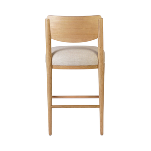 Tabouret de bar moderne en teck rembourré avec dossier en bois pour bar à domicile, îlot de cuisine, café - Product Image 5