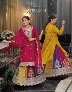 Exportador indio Calidad Nueva llegada Alta demanda Pesado Chinon Salwar Siut & Dupatta con trabajo de bordado Exportador mundial - Product Image 1