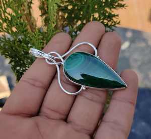 Collier pendentif en argent avec pierre précieuse naturelle malachite pour femmes, argent sterling 925 massif, bijoux pour femmes, bijoux de mariage, OEM - Product Image 4