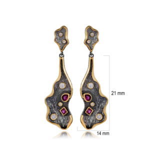 Boucles d'oreilles élégantes et tendance en argent sterling 925 plaqué or, faites à la main en Turquie, avec zircon texturé bicolore, style vintage, vente en gros - Product Image 2