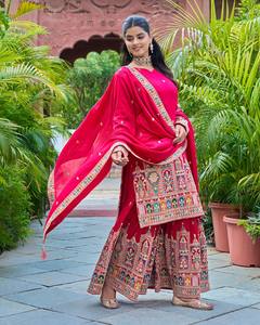 Présentation de la nouvelle collection de créateurs en chinnon pur avec un codage de broderie lourd Dori-Sequence Work Top-Bottom et Dupatta - Product Image 2
