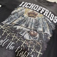 Camisetas de alta calidad para hombre de talla grande lavado con ácido negro DTG impreso cuello redondo hombro caído camiseta inferior de angustia para hombres