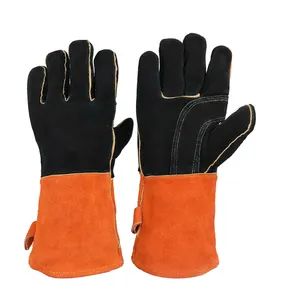 cowhide industrial safety yellow palm red sleeves reinforced welding gloves mechanical gloves