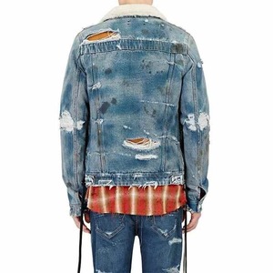 High Quality Distressed Acid Washing Effect <b>Men's</b> Fleece <b>Denim</b> <b>Jacket</b> - Product Image 5
